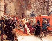 Adolph von Menzel Gustav Adolph Greets his Wife outside Hanau Castle in January 1632 France oil painting reproduction